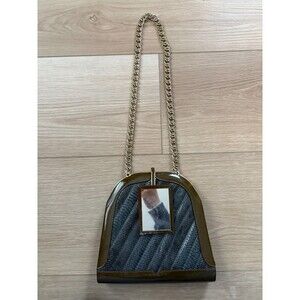 Snow White Frame Clutch Purse Quilted Snakeskin Print Gold Chain Bag Olive Green